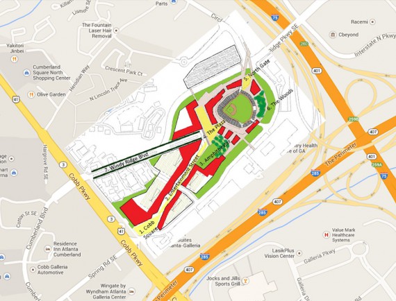 Sketch of the proposed Braves development placed in a Google Maps context