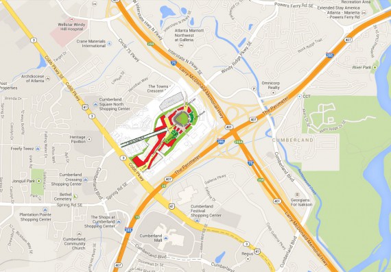 Sketch of the proposed Braves development placed in a Google Maps context
